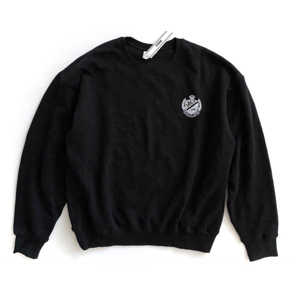 PINK Victoria's Secret Sweatshirt Sweater Fleece Black Pullover Crewneck Nwt M - Picture 1 of 3